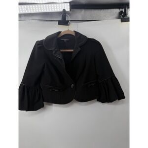 Y2K Women Betsey Johnson Cropped Blazer Jacket Puff Sleeve Peter Pan Collar